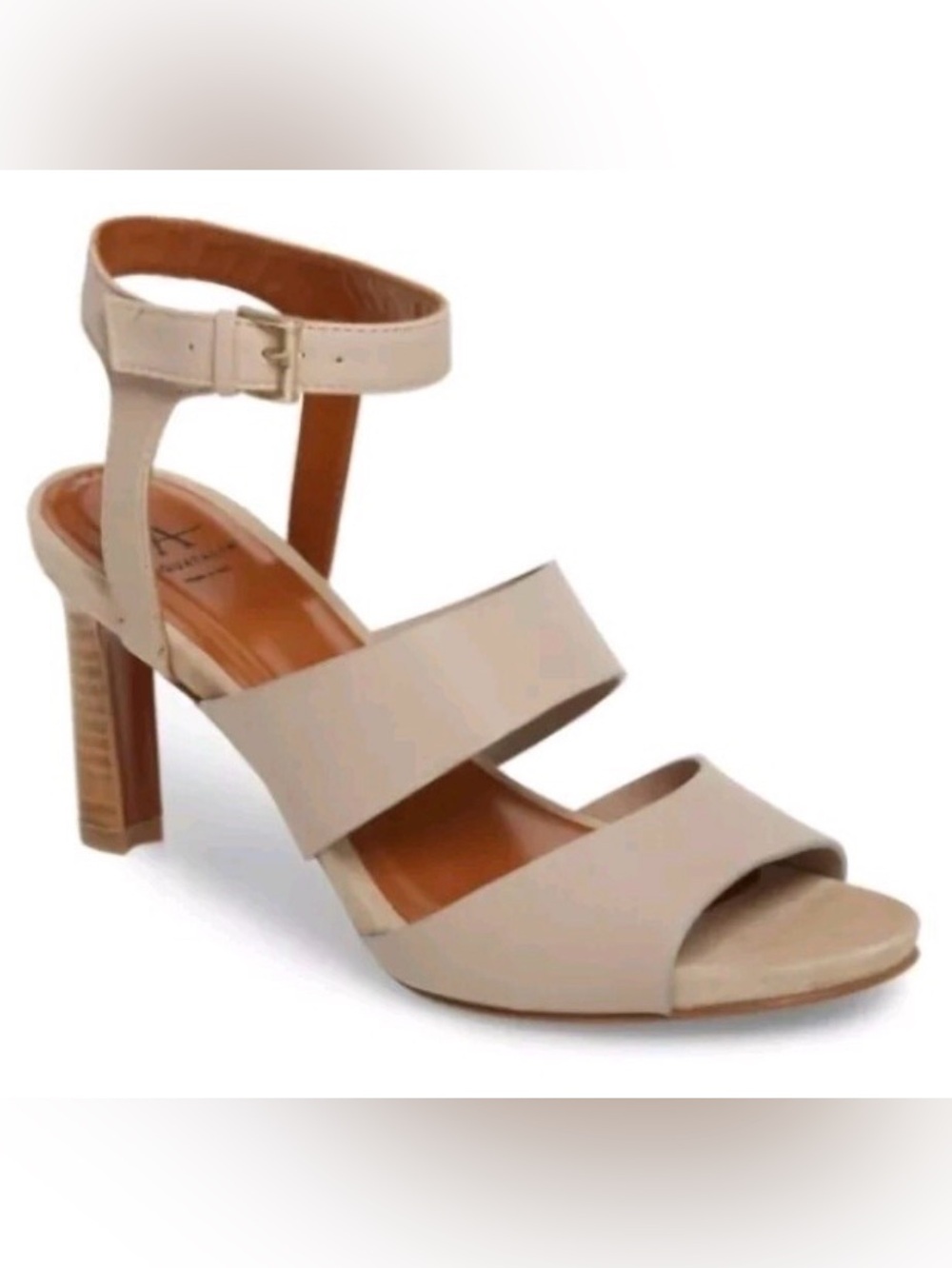 Aquatalia‎ Women’s Basha Soft Tumbled Leather Heels Taupe Ankle Strap Shoes 9